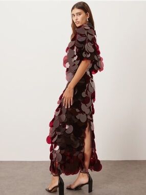 Women’s Burgundy Sequin Midi Dress